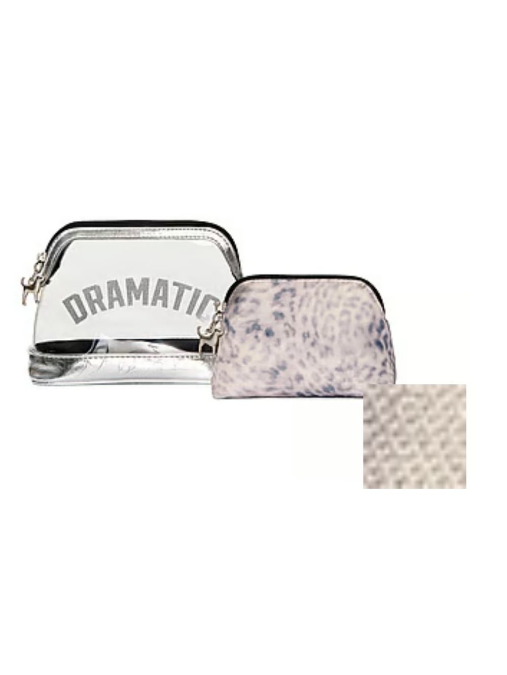 Dramatic Silver and Leopard Print Cosmetic Pouch Set